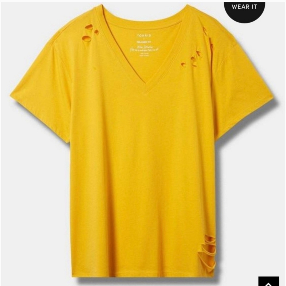 Vintage Cotton Jersey V-Neck Relaxed Distressed Tee